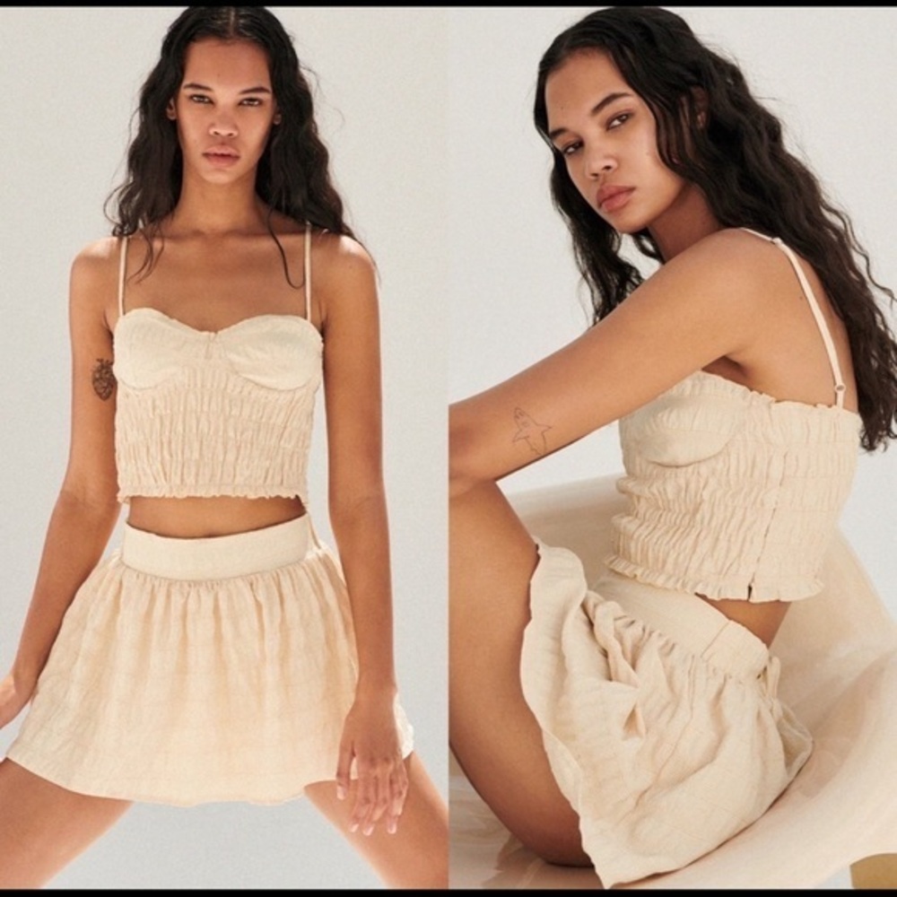 ZARA GINGHAM | BUSTIER TOP TAN SMALL NWT